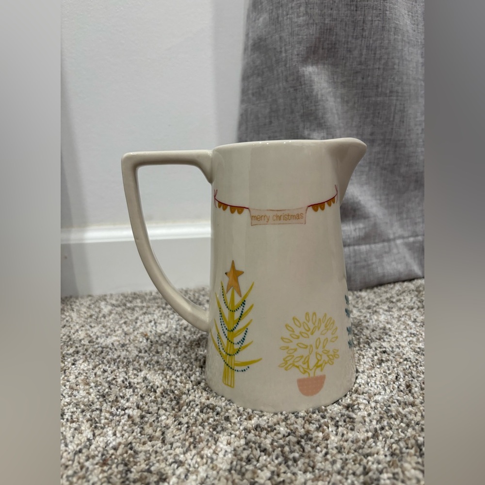 Creative Co-Op 6" L x 4" W x 6" H 8 oz. Stoneware Pitcher w/Christmas Tree